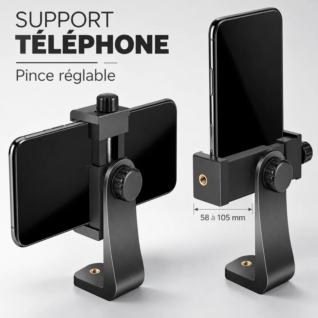 Support téléphone trépied avec griffe flash – largeur de la pince