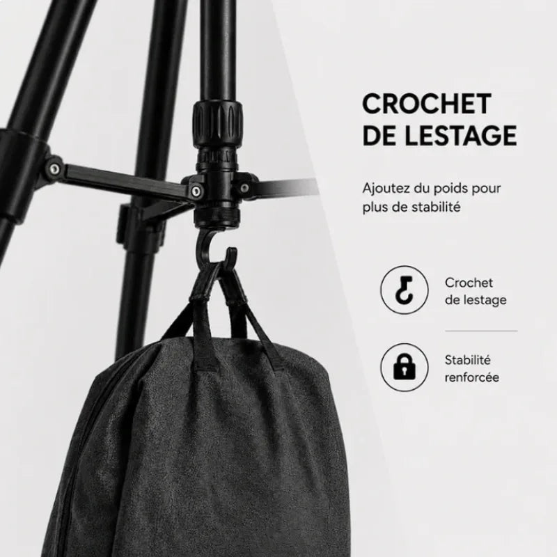 Trepied appareil photo 140 CM - Noir - detail pieds et articulations