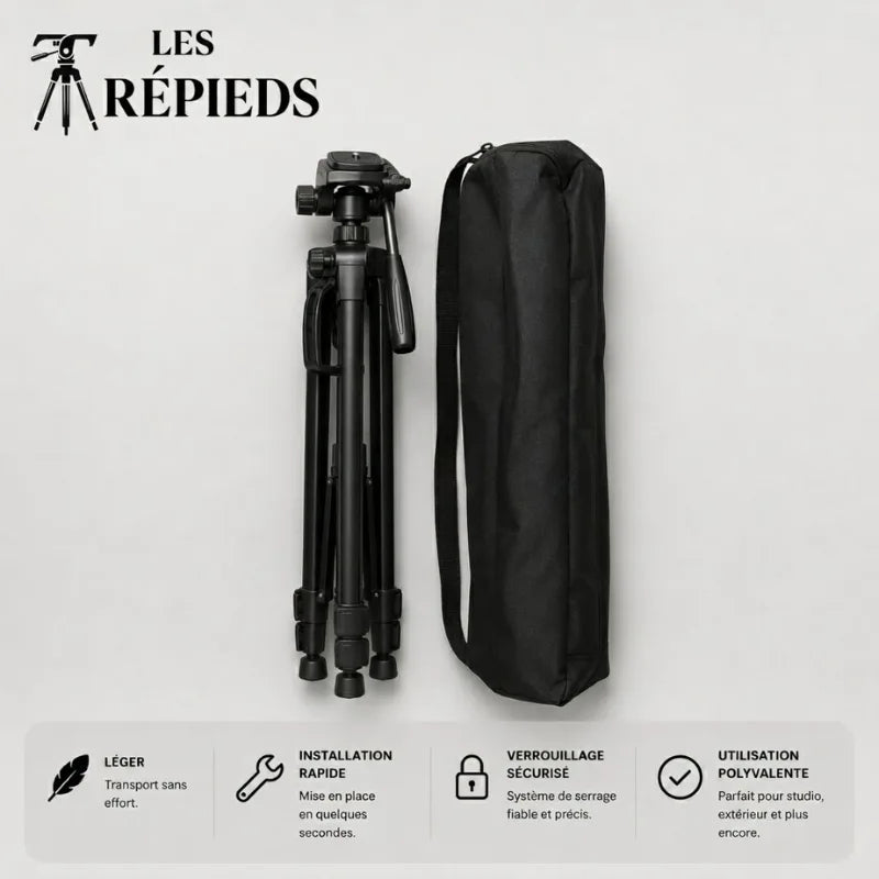 Trepied appareil photo 140 CM - Noir - accessoires inclus
