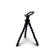 Mini trépied flexible magnétique noir avec support magnétique rond et pince en haut, trois jambes articulees en boules noires, sur fond blanc