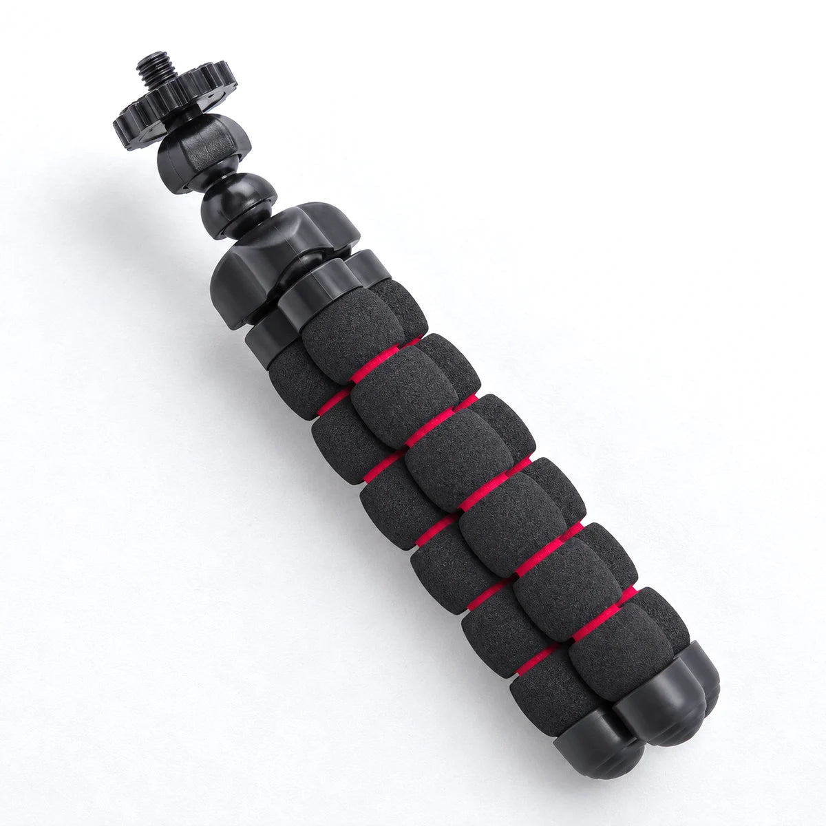 Trépied Flexible Mousse 18 CM Noir & Rouge - trépied flexible replié, jambes fermées