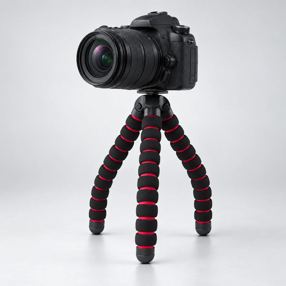 Trépied Flexible Mousse 29 CM Noir & Rouge - appareil photo reflex fixé sur le trépied flexible