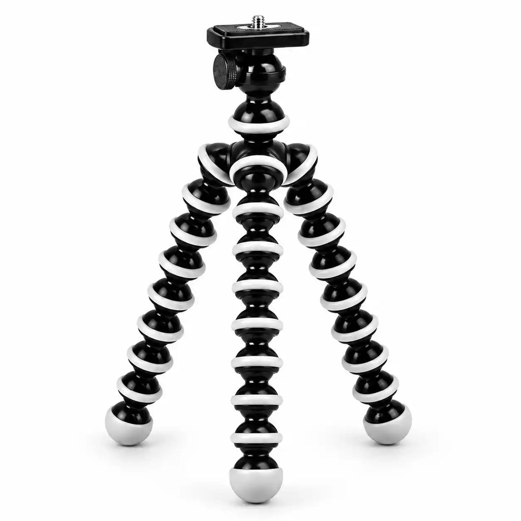 Trépied Flexible Noir & Blanc - vue principale du trépied pour téléphone, iPhone & Android, Pieds Articulés & Support Téléphone inclus
