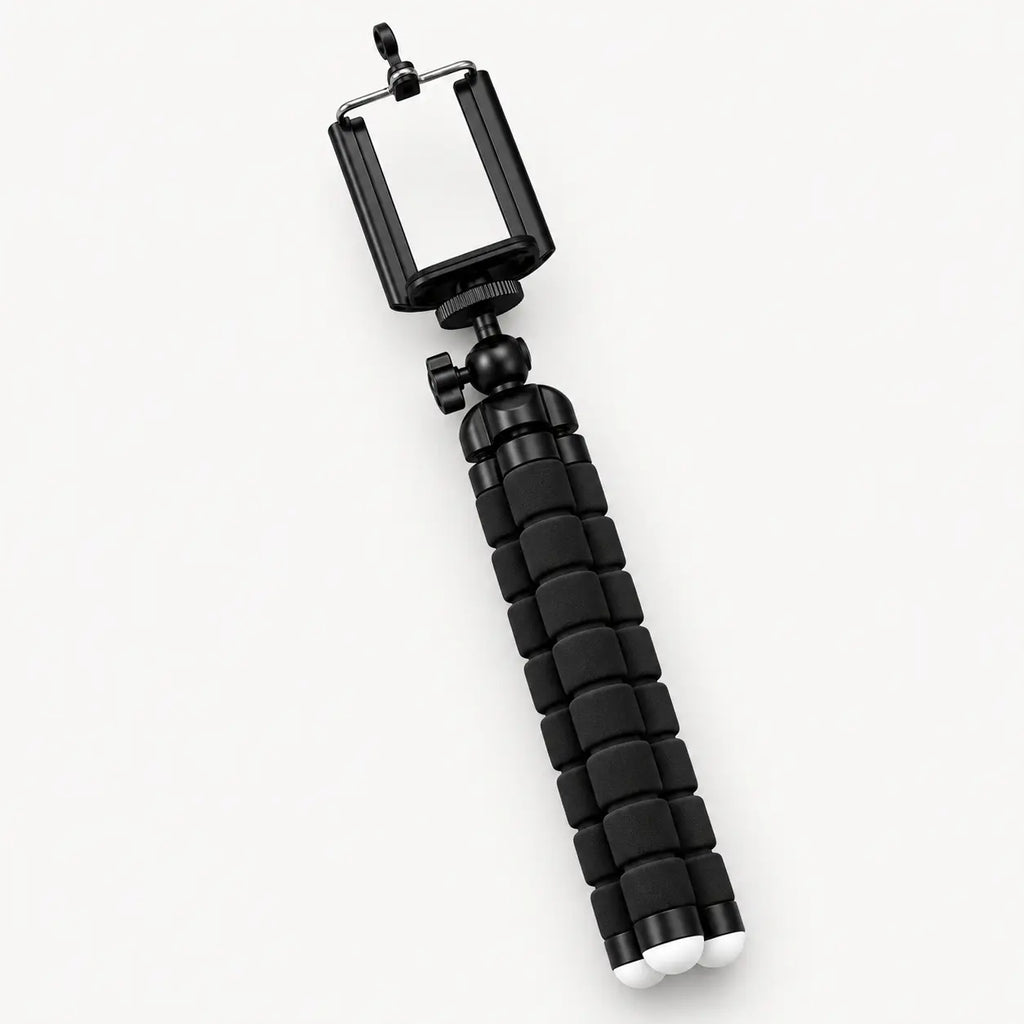 Trépied Flexible Noir - mise en situation du trépied pour téléphone, iPhone & Android, Pieds Flexibles & Déclencheur Bluetooth