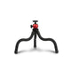 Trépied flexible poulpe noir avec rotule sphérique rouge, trois jambes souples et arrondies sur fond blanc