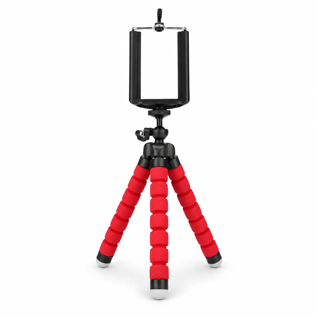 Trépied Flexible Rouge - vue principale du trépied pour téléphone, iPhone & Android, Pieds Flexibles & Déclencheur Bluetooth