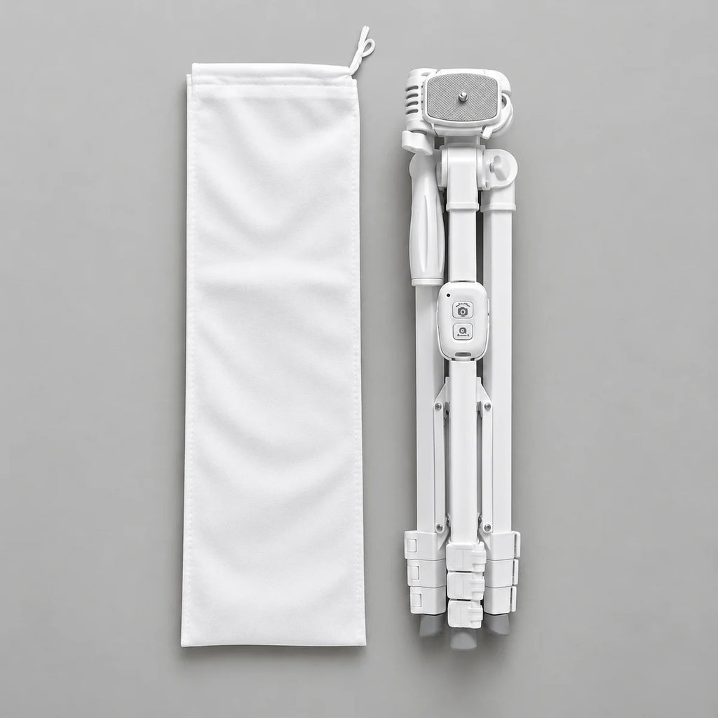 Trépied iPhone 152 CM Blanc - format plié et housse de transport du trépied pour téléphone, Support Téléphone