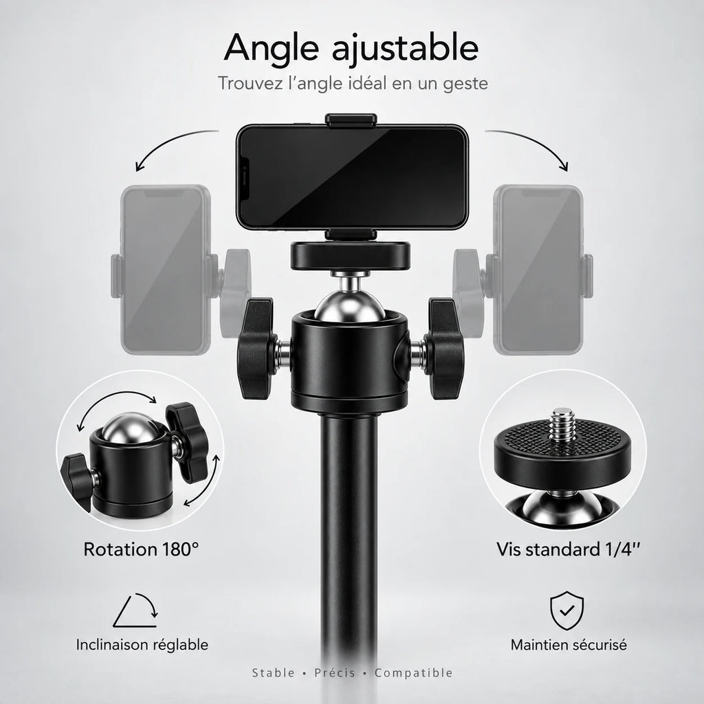 Trépied iPhone 160 CM Noir - réglage et fixation du trépied pour téléphone, Réglable Anti-Vibrations