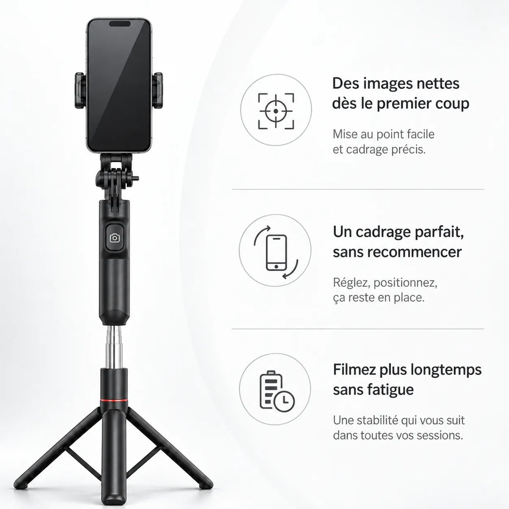 Trépied iPhone 170 CM Rouge - réglage et fixation du trépied pour téléphone, Télécommande Intégrée