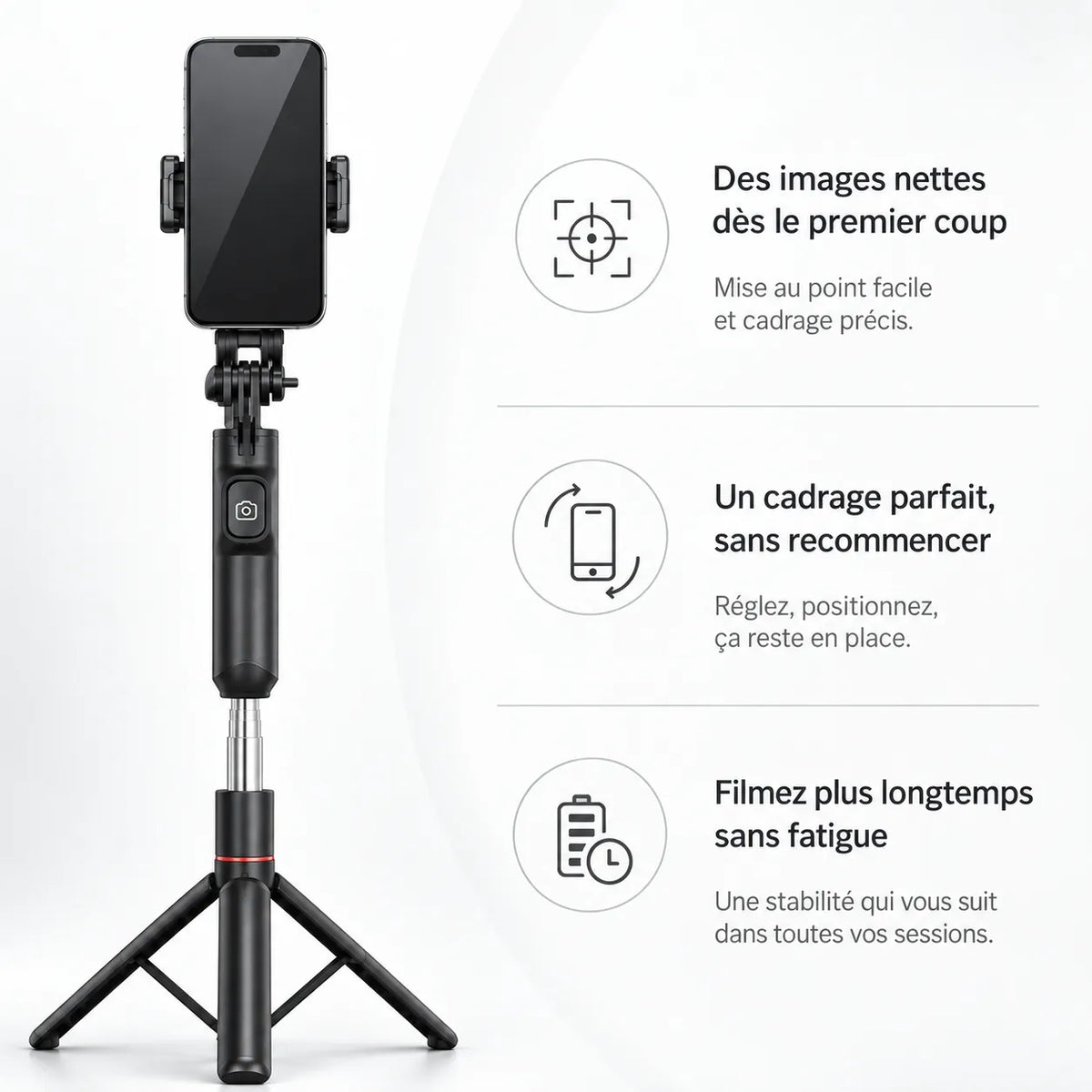 Trépied iPhone 170 CM Rouge - réglage et fixation du trépied pour téléphone, Télécommande Intégrée