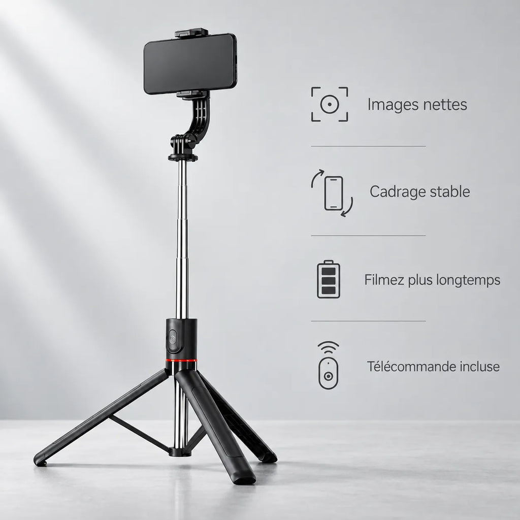 Trépied iPhone 172 CM Noir - format plié et transport du trépied pour téléphone, Rotation 360°