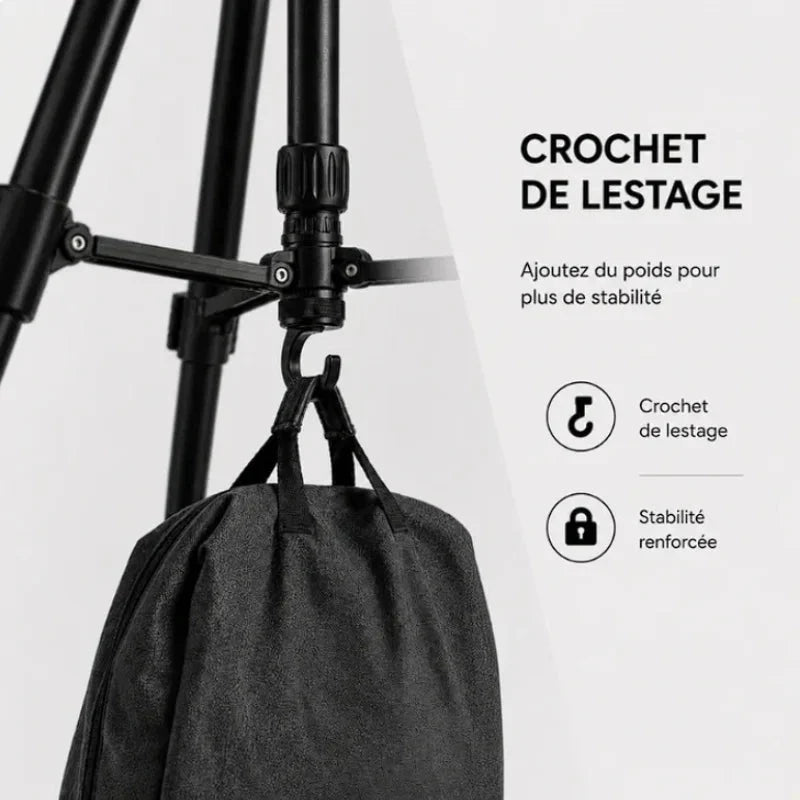 Trepied appareil photo 140 CM - Noir - detail tete et fixation