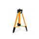 Trepied laser jaune 120 cm deploye sur fond blanc, pieds antiderapants noirs