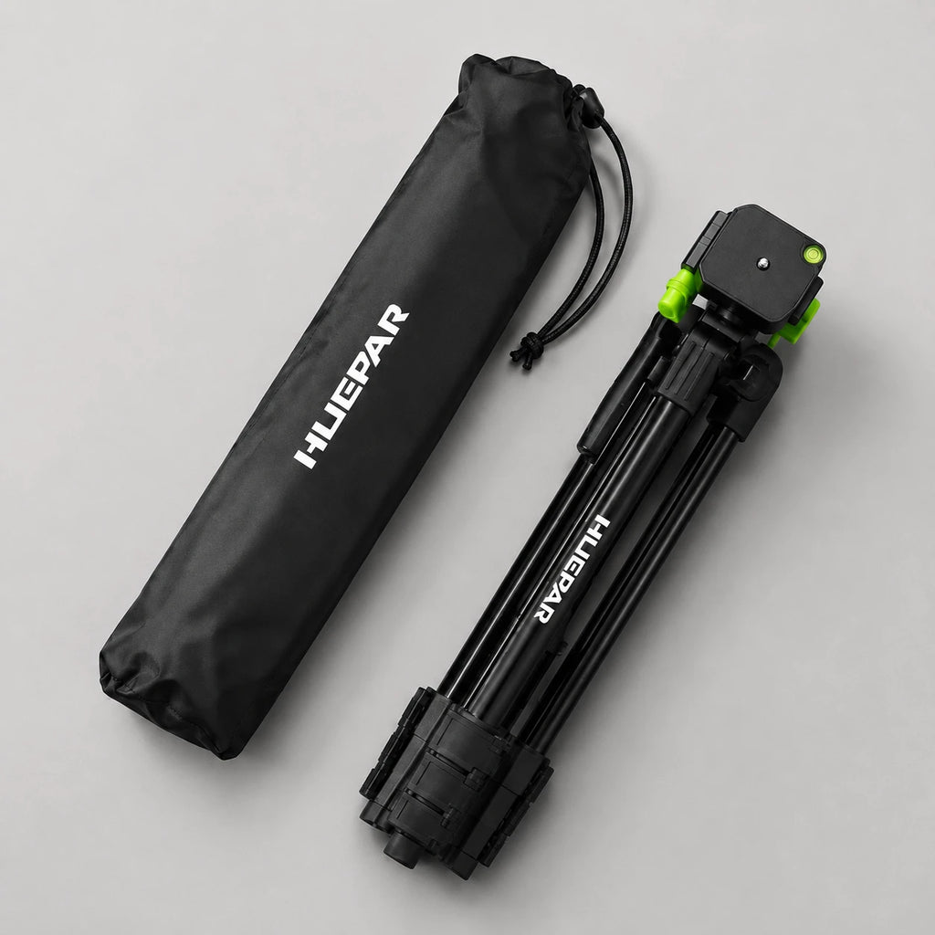 Trépied Laser 152 CM Noir Aluminium - mise en situation du trépied pour niveau laser, Niveau Laser & Croix, Tête Orientable & Sac inclus