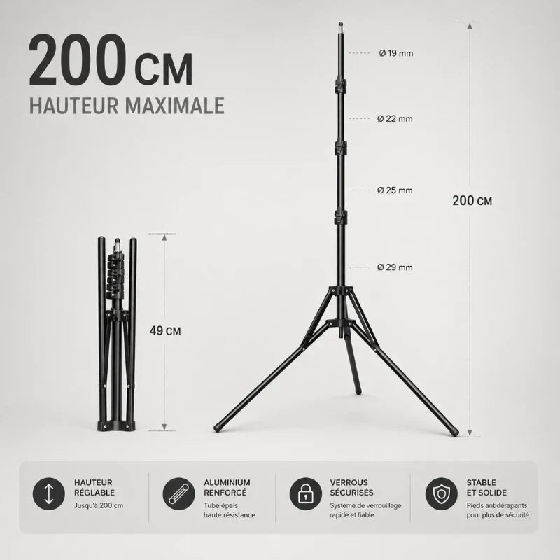 Trepied lumiere 200 CM - Noir