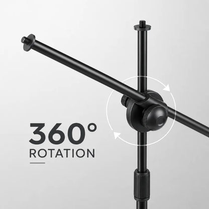 Gros plan jonction de la perche boom trépied micro noir - rotation 360 degres, orientation libre et précise avec deux vis de serrage
