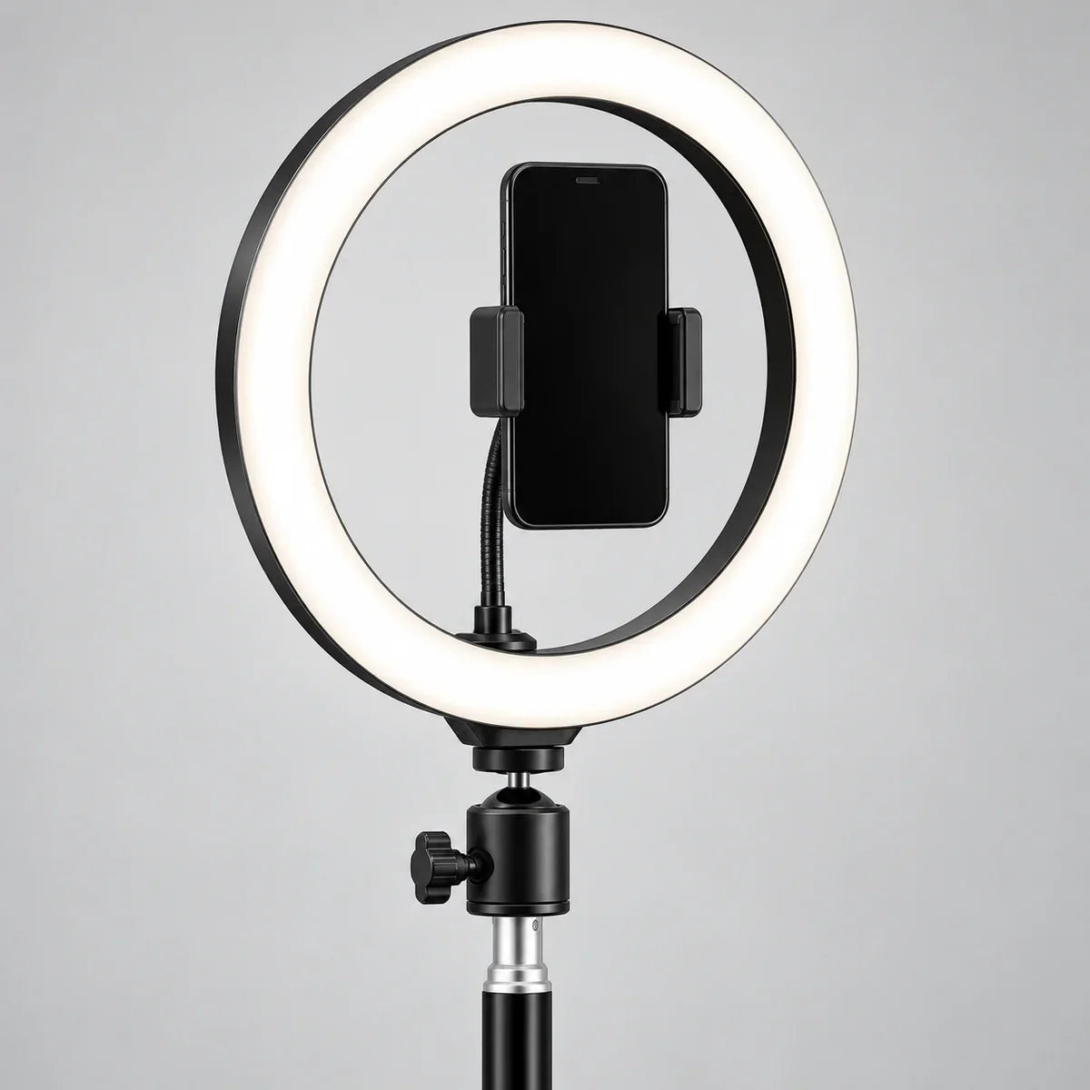 Trépied ring light 110 cm, téléphone au centre de l'anneau
