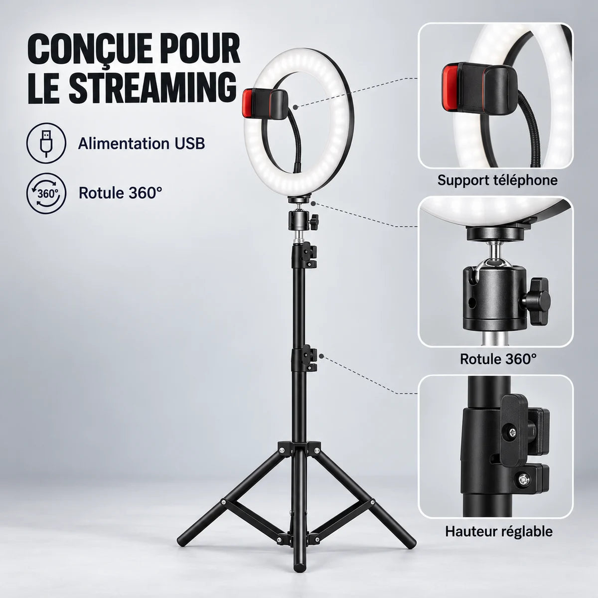 Trépied ring light 200 cm – détails