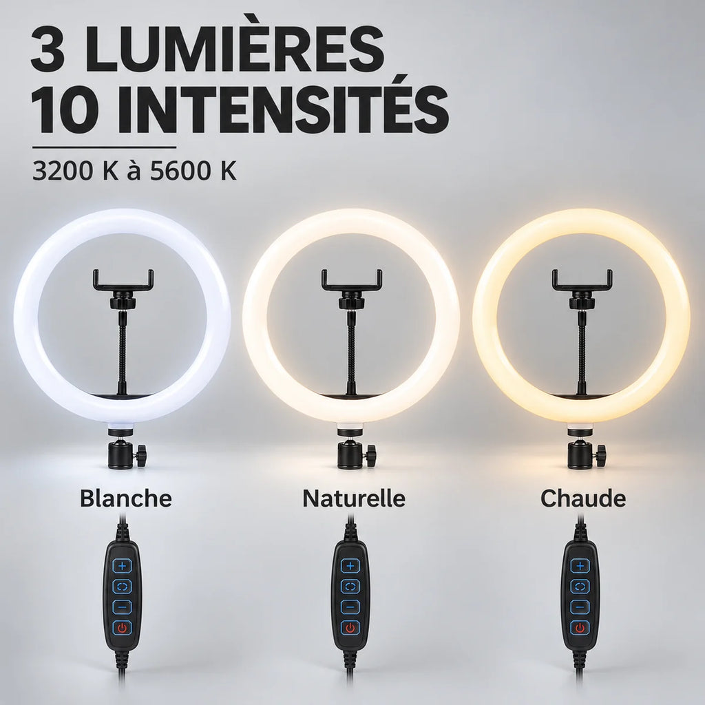 Trépied ring light 200 cm – trois lumières
