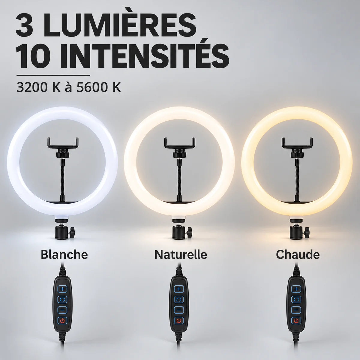 Trépied ring light 200 cm – trois lumières