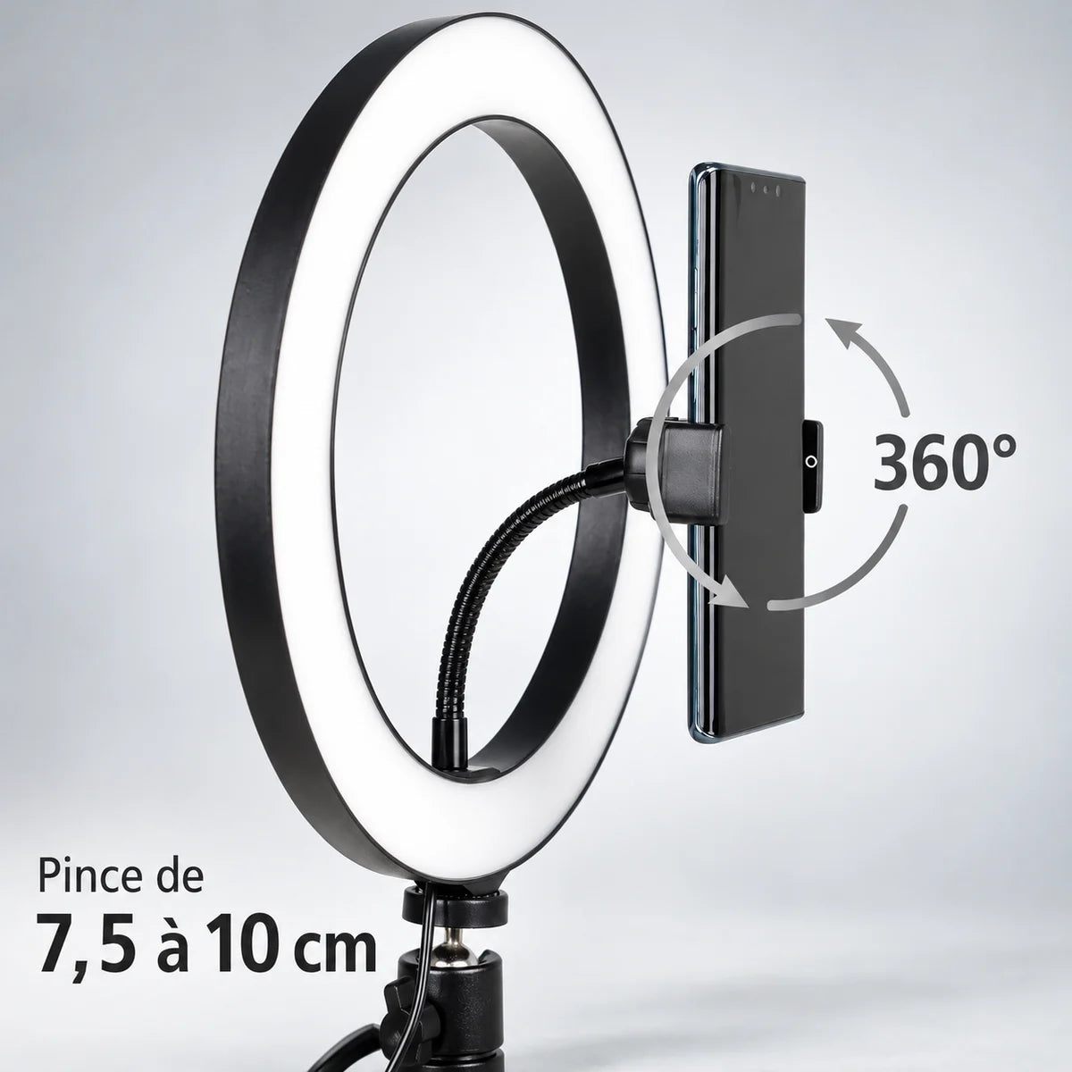 Trépied ring light jusqu'à 210 cm – pince téléphone orientable