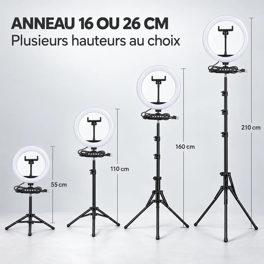 Trépied ring light jusqu'à 210 cm – tailles disponibles