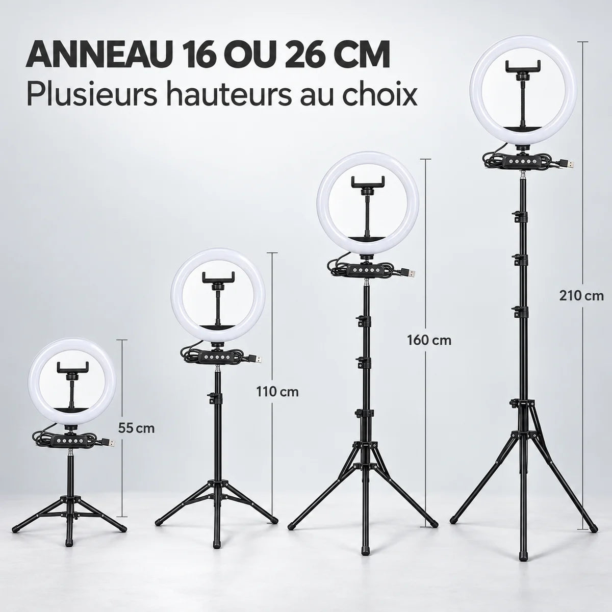 Trépied ring light jusqu'à 210 cm – tailles disponibles