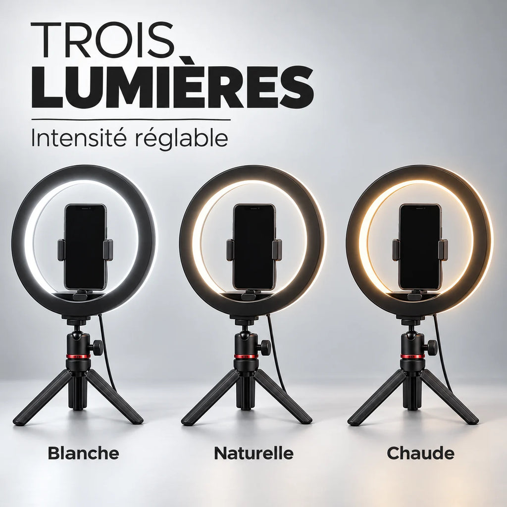 Trépied ring light jusqu'à 210 cm – trois lumières