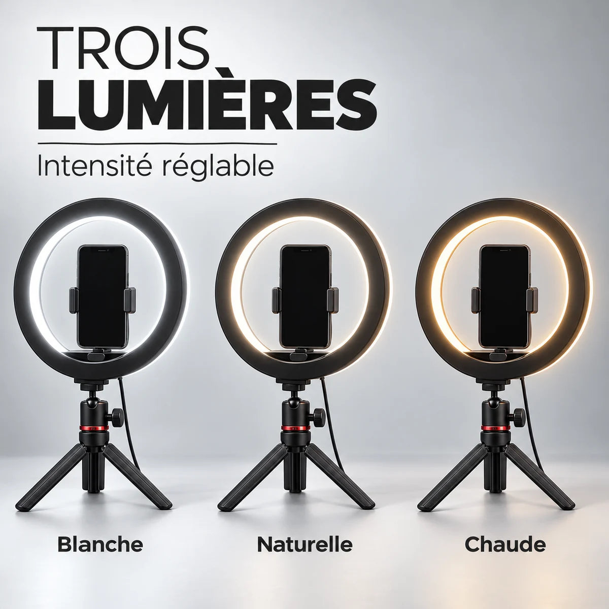 Trépied ring light jusqu'à 210 cm – trois lumières