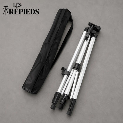 Trepied tableau argente plie avec housse de transport noire