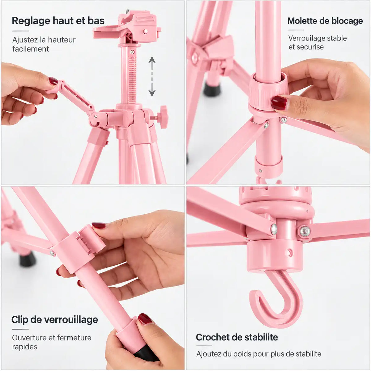 Trépied Tableau 155 CM Rose Aluminium - format plié et transport du trépied pour tableau, Réglable & Stable, Sac de Transport inclus
