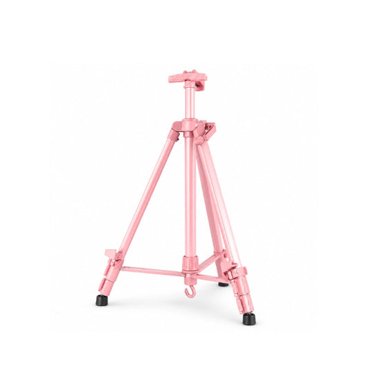 Trepied tableau rose 155 cm deploye sur fond blanc avec clip de fixation