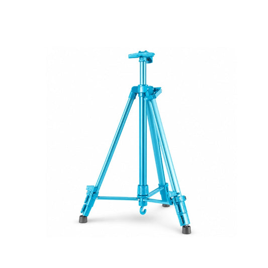 Trepied tableau turquoise 155 cm deploye sur fond blanc avec clip de fixation