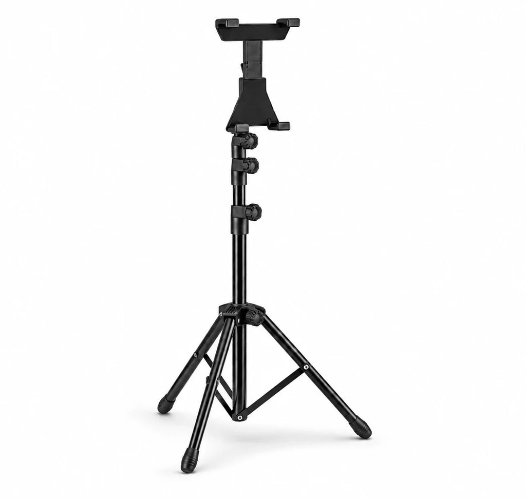 Trépied Tablette 136 CM - vue principale du trépied pour tablette, iPad & Samsung Galaxy, Réglable 52-136 CM & Support Universel