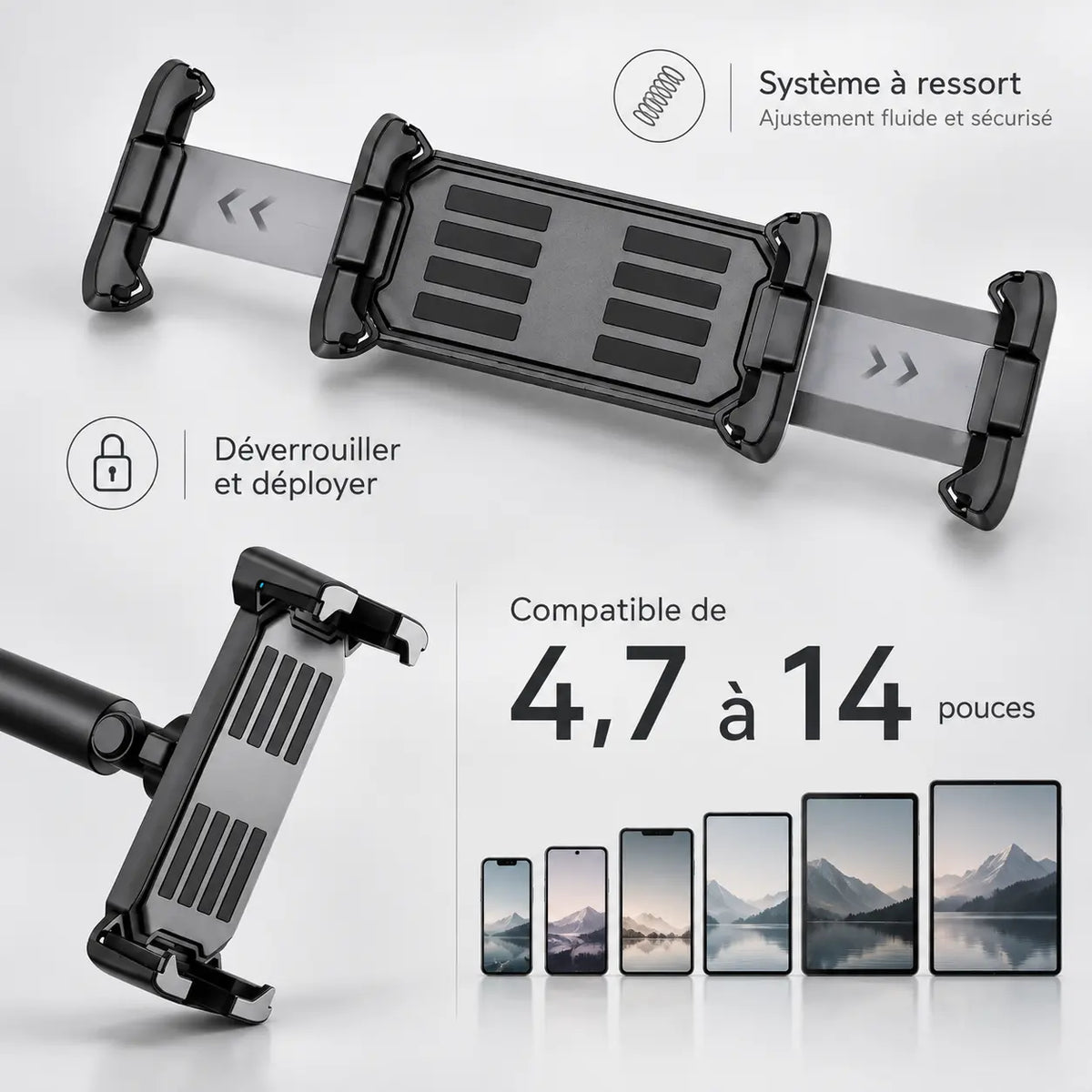 Trépied Tablette 160 CM - accessoires inclus avec le trépied pour tablette, iPad & Samsung Galaxy, Sac de Rangement & Support inclus