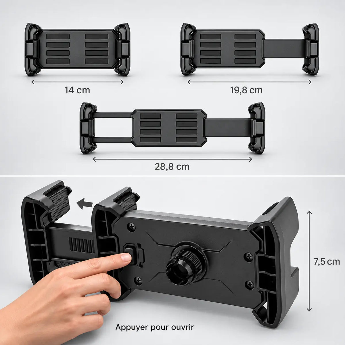 Trépied Tablette 160 CM - format plié et transport du trépied pour tablette, iPad & Samsung Galaxy, Sac de Rangement & Support inclus