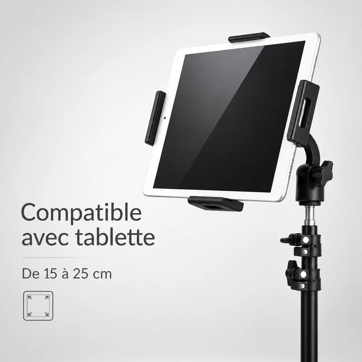 Trépied Tablette 160 CM Noir - réglage et fixation du trépied pour tablette, iPad & Samsung Galaxy, Sac de Rangement & Support inclus