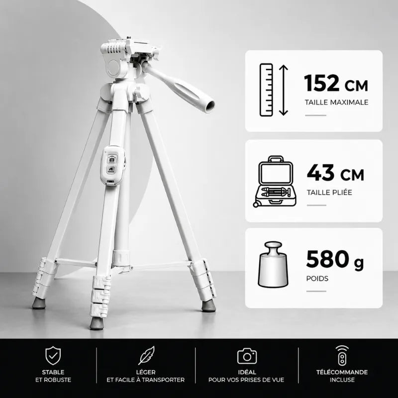 Trepied telephone 152 CM - Blanc - vue laterale