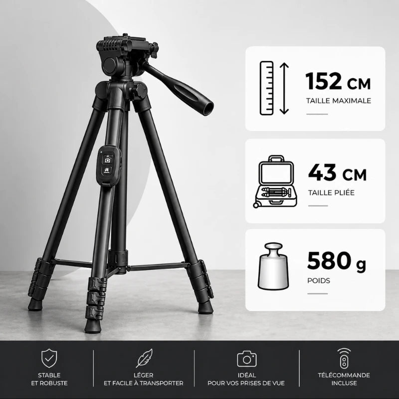 Trepied telephone 152 CM - Noir - vue laterale