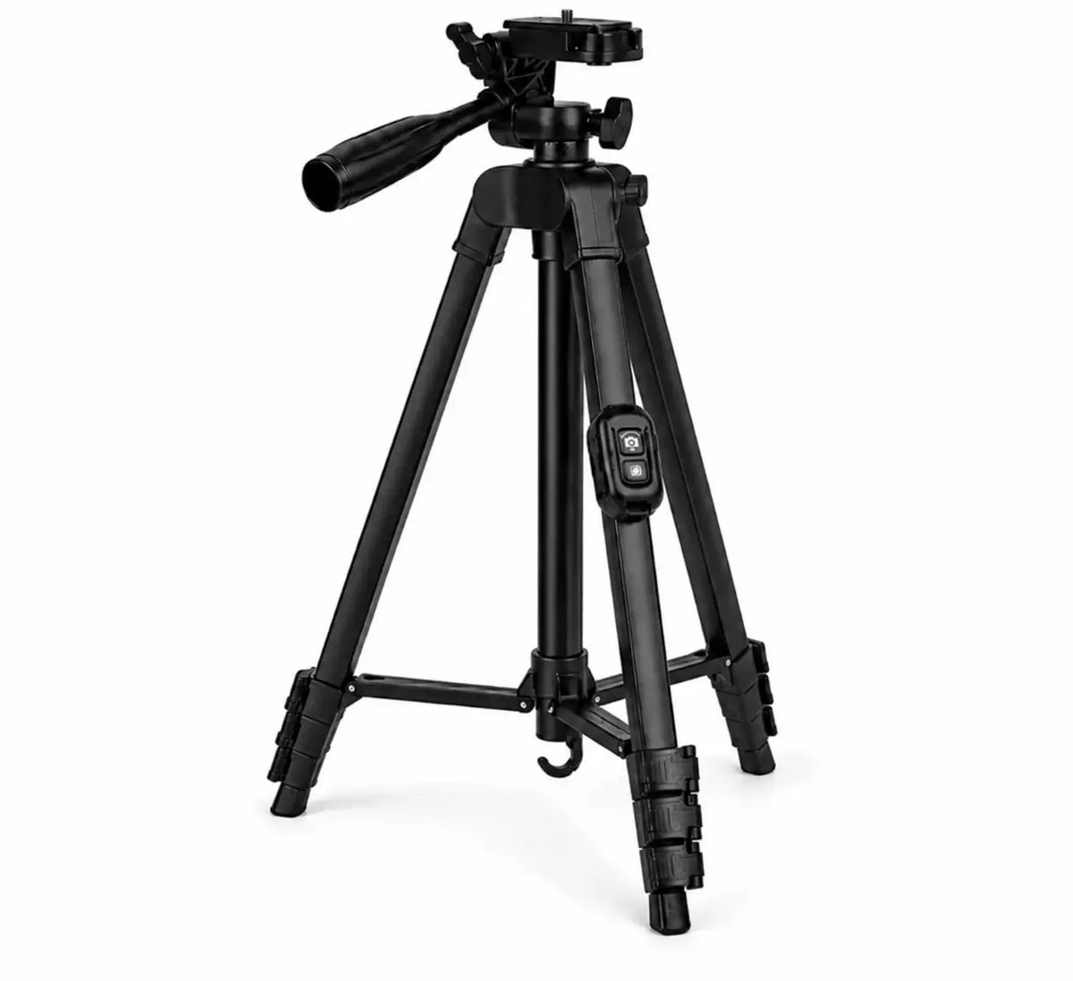 Trépied Téléphone 152 CM Noir Aluminium - vue principale du trépied pour téléphone, iPhone & Android, Stable & Mains Libres, Support & Télécommande inclus