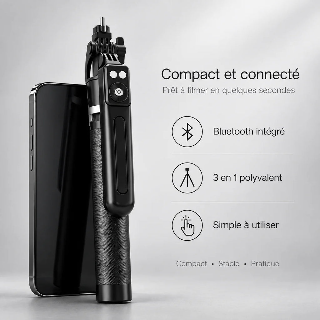 Trépied Téléphone 170 CM Noir Aluminium - format plié et transport du trépied pour téléphone, iPhone & Android, Stable à Pleine Extension & Télécommande incluse
