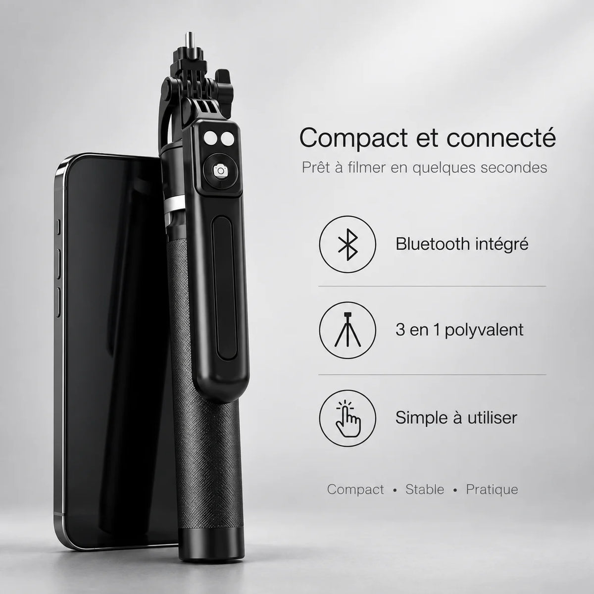 Trépied Téléphone 170 CM Noir Aluminium - format plié et transport du trépied pour téléphone, iPhone & Android, Stable à Pleine Extension & Télécommande incluse