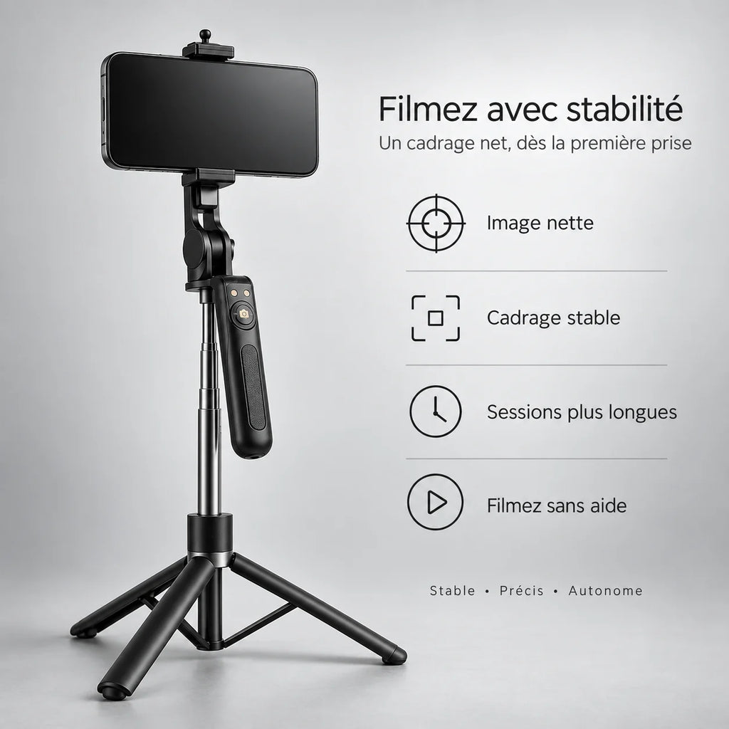 Trépied Téléphone 170 CM Noir Aluminium - réglage et fixation du trépied pour téléphone, iPhone & Android, Stable à Pleine Extension & Télécommande incluse