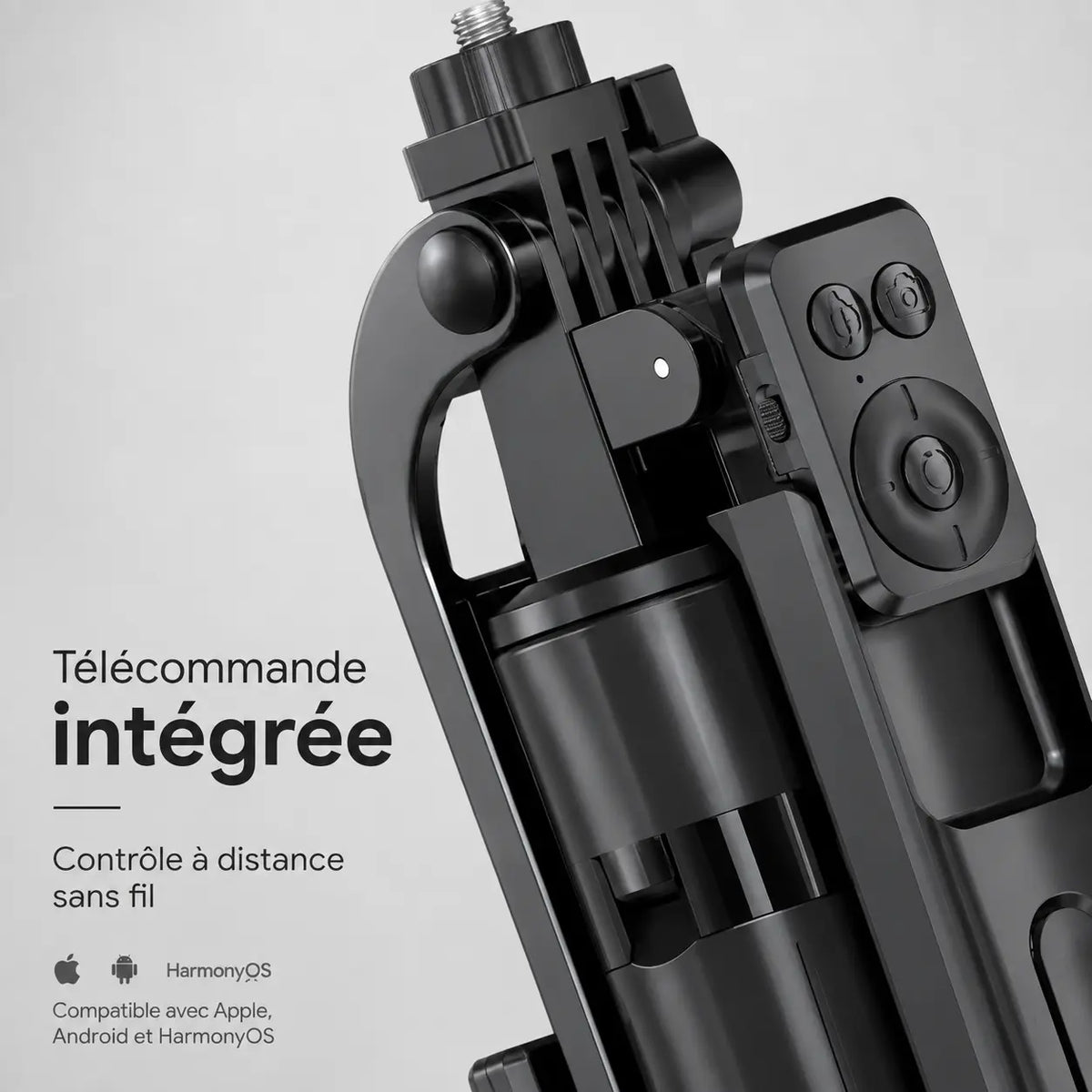 Trépied Téléphone 180 CM Noir 4 Pieds | iPhone & Android | Télécommande Bluetooth incluse - vue 3