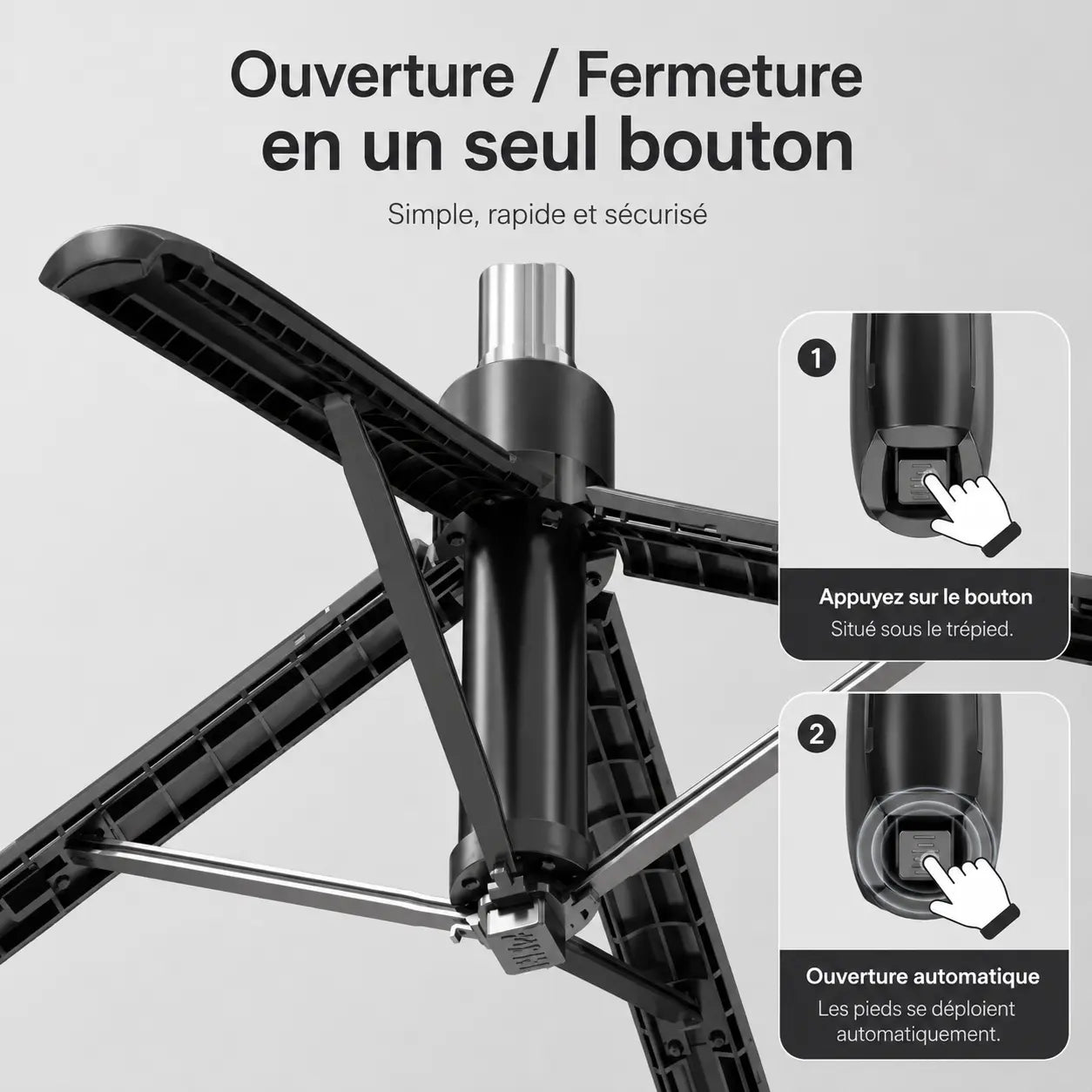 Trépied Téléphone 180 CM Noir 4 Pieds | iPhone & Android | Télécommande Bluetooth incluse - vue 4