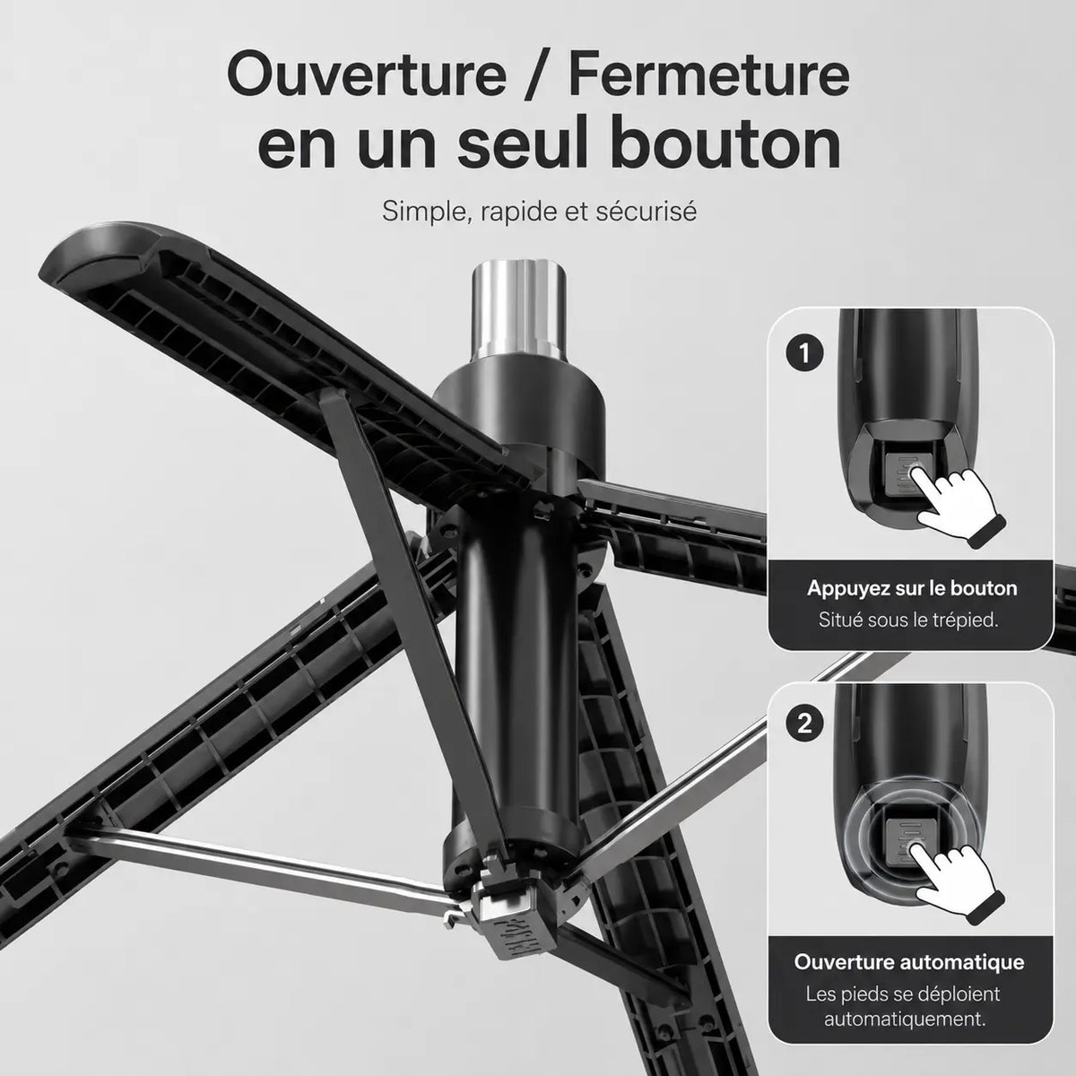 Trépied Téléphone 180 CM Noir 4 Pieds | iPhone & Android | Télécommande Bluetooth incluse - vue 4