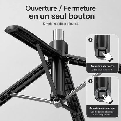 Trépied Téléphone 180 CM Noir 4 Pieds | iPhone & Android | Télécommande Bluetooth incluse - vue 4