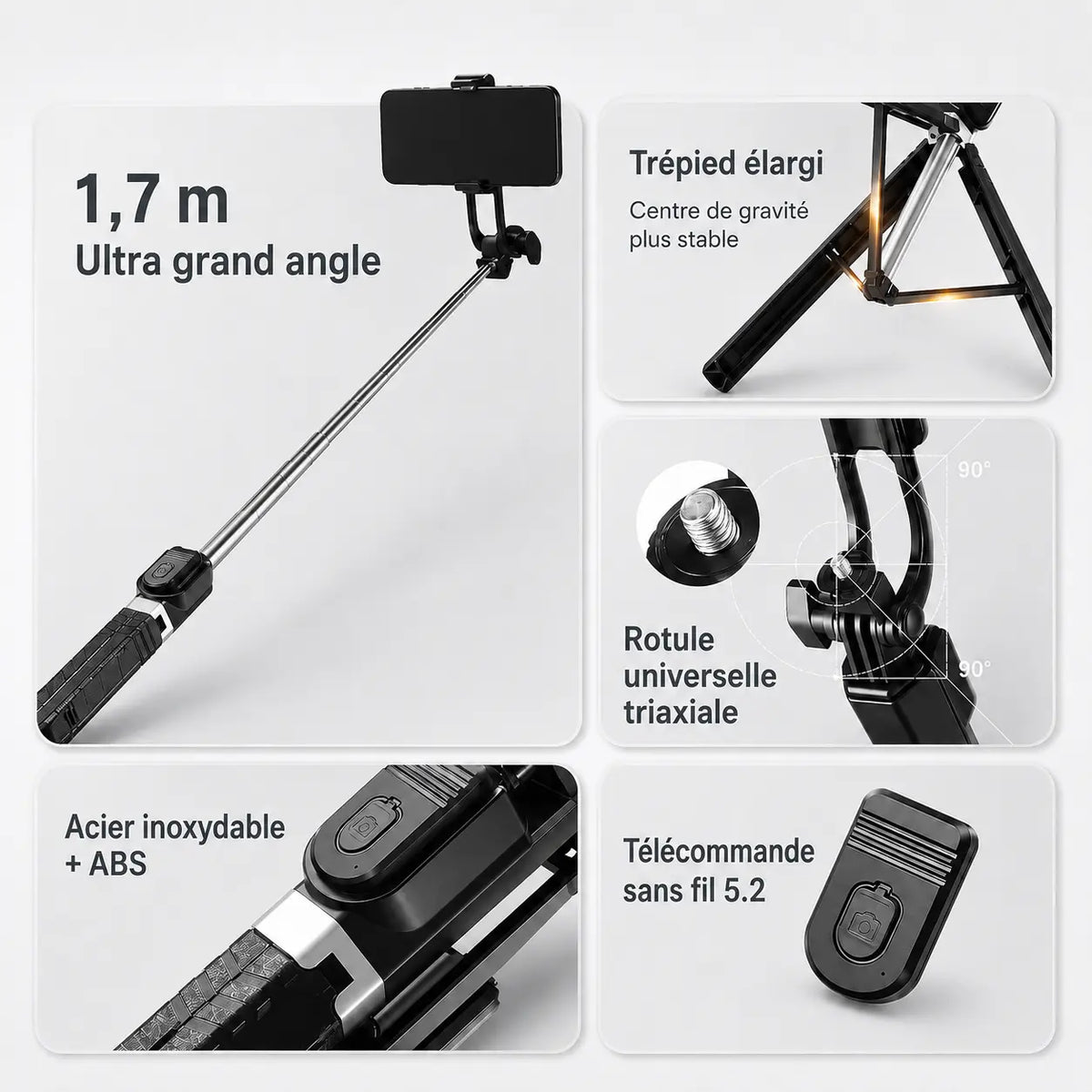 Trépied Téléphone 170 CM Télescopique Bluetooth | Selfie, Live & Voyage - vue 4