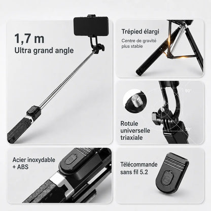 Trépied Téléphone 170 CM Télescopique Bluetooth | Selfie, Live & Voyage - vue 4