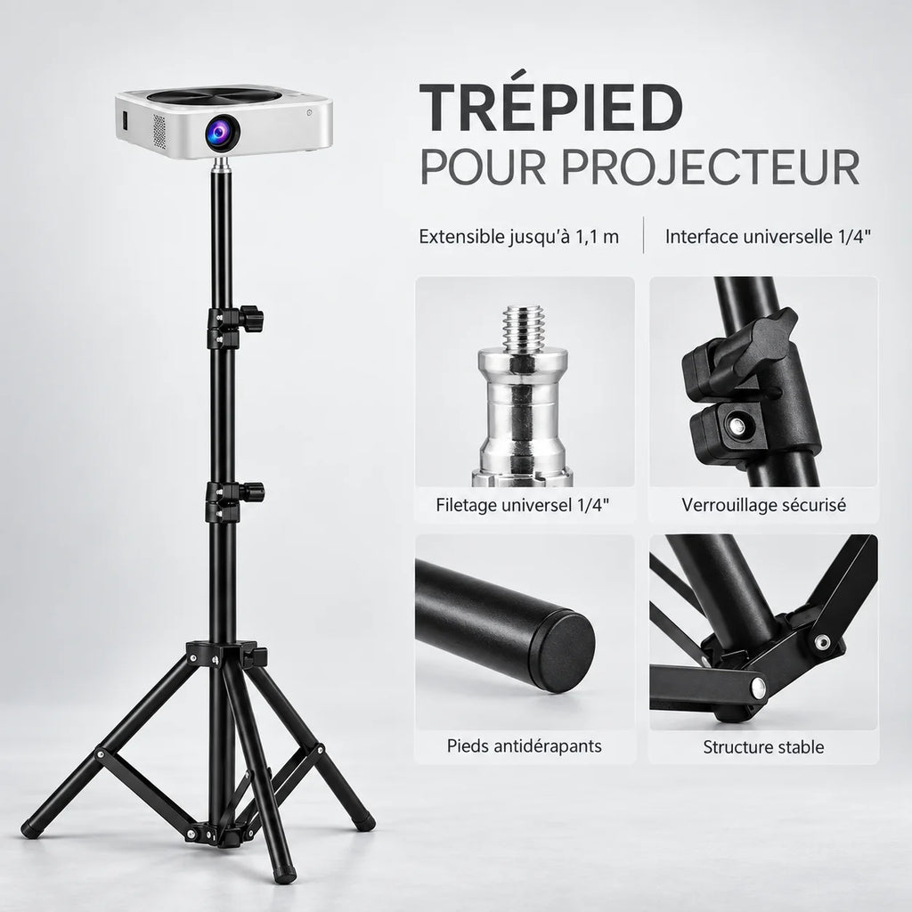 Trépied Vidéoprojecteur 110 CM Noir - format plié et transport du trépied pour vidéoprojecteur, Tous Vidéoprojecteurs, Léger & Réglable